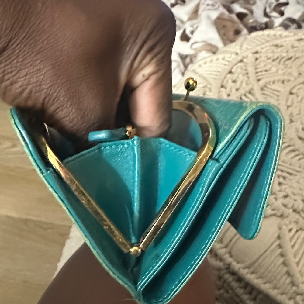 Miu Miu Teal Crocodile-Embossed Wallet - Picture 14 of 16